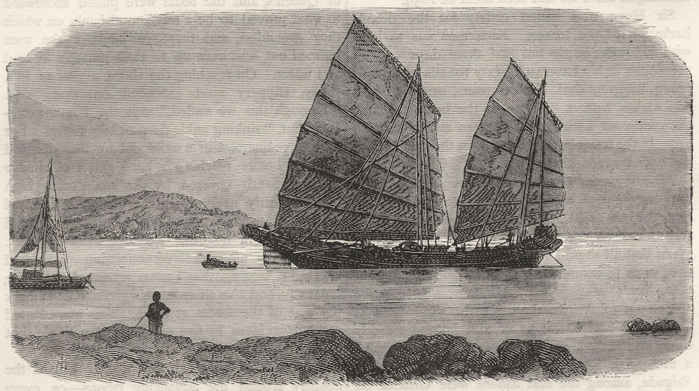 CHINA. A Chinese junk c1880 old antique vintage print picture